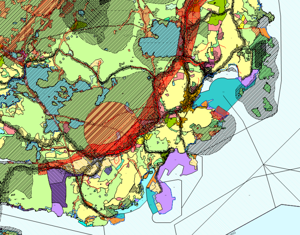 Kart med mange farga flater. Lenke på bildet til kartlag i Fylkesatlas.