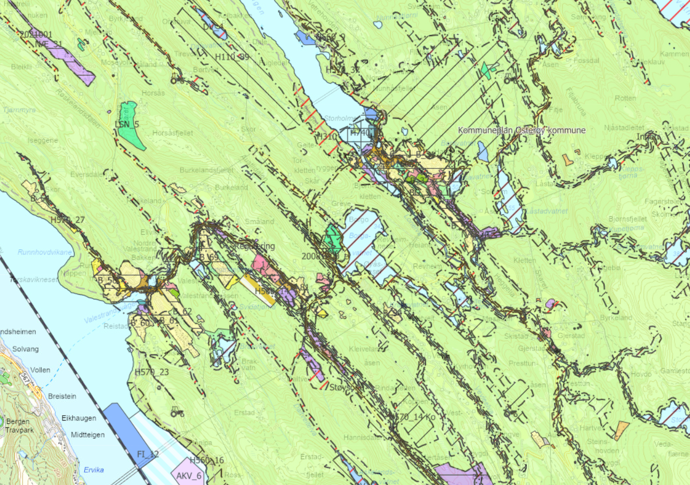 Kart over deler av Osterøy som viser kommuneplan på høyring. Lenke til planen i kartet på bildet.